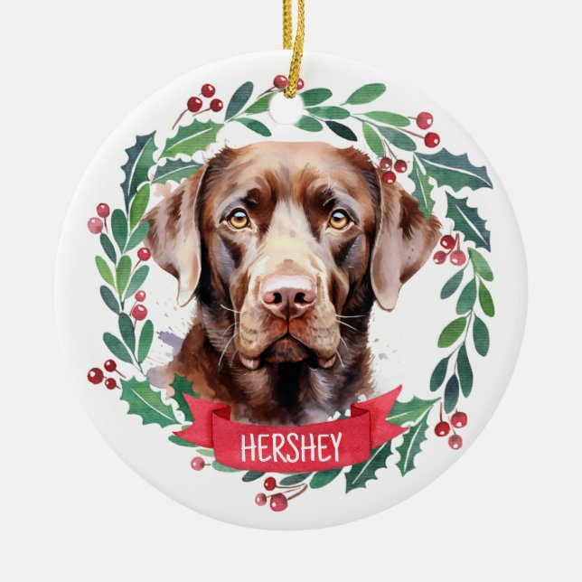 Labrador Retriever Personalisiert Holiday Wreath D Keramik Ornament (Vorne)
