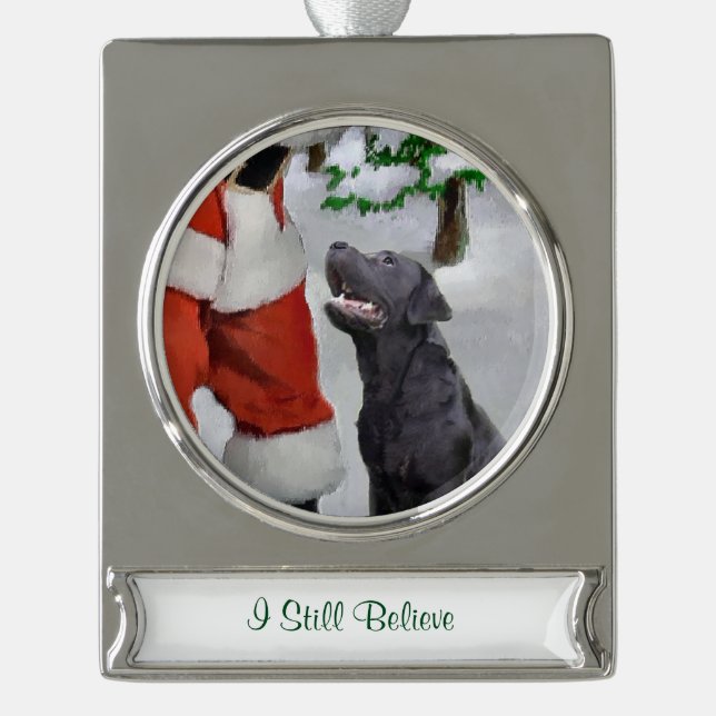 Labrador Retriever Personalisiert Weihnachten Banner-Ornament Silber (Vorderseite)