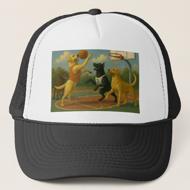 Labrador Retriever playing basketball  Truckerkappe (Vorderseite)