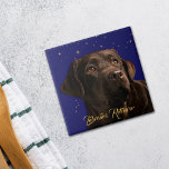 Labrador Retriever Portrait Starry Sky Hintergrund Fliese<br><div class="desc">Jeder, der sein Herz an einen Labrador Retriever Hund verloren hat, wird diese Kachel Liebe! Es verfügt über einen prächtigen schokoladenfarbenen Labrador Retriever und schaut auf einen blauen Nachthimmel voller goldener Sterne. Der untere Teil hat einen benutzerdefinierten Text in Gold-Skript, das "Labrador Retriever" sagt. Sie können den Text anpassen oder...</div>