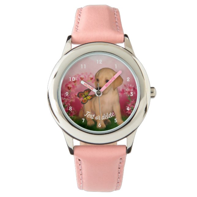 Labrador Retriever Puppy Fantasy Art Personalisier Armbanduhr (Vorderseite)