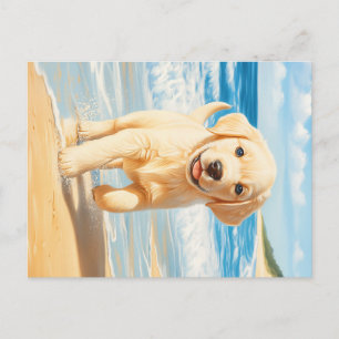 Labrador Retriever Puppy on Beach Postkarte
