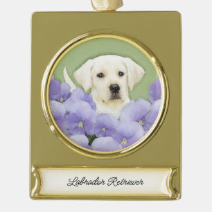 Labrador Retriever Puppy Painting Original Dog Art Banner-Ornament Gold