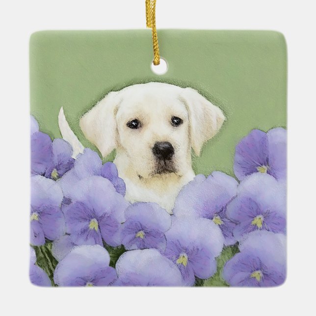 Labrador Retriever Puppy Painting Original Dog Art Keramikornament (Vorderseite)