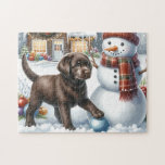 Labrador Retriever Puppy Snowman Christmas Dog<br><div class="desc">Suchen Sie nach einer lustigen und interessanten Aktivität, die Sie mit Ihrer Familie in dieser Ferienzeit teilen können? Schauen Sie sich nur unsere Puzzle-Kollektion mit spielerischen Labrador Retrievers an! Als Hundeliebhaber werden Sie die Vielfalt unserer Designs verehren, darunter niedliche und kuschelige Welpen, liebenswerte Gelb-, Schokolade- und Schwarze-Labradore, und sogar Szenen...</div>