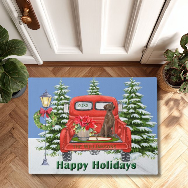 Labrador Retriever Red Vintag Truck Familienname Fußmatte (Von Creator hochgeladen)