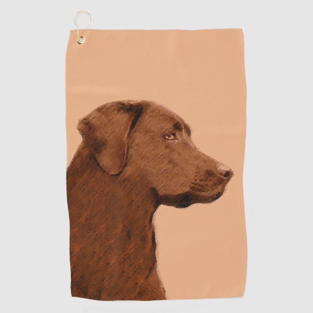 Labrador Retriever (Schokolade) Malerei - Hundekun Golfhandtuch (Vorderseite)