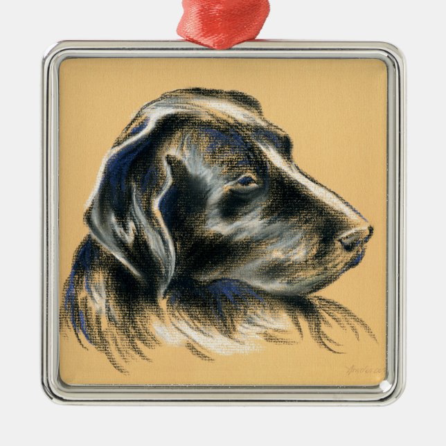 Labrador Retriever - Schwarze Dog Pastel Zeichnend Ornament Aus Metall (Vorne)