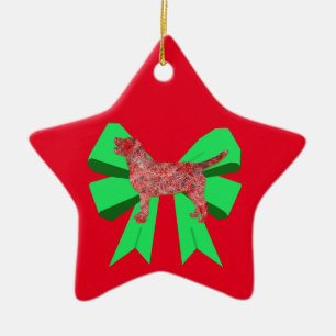 Labrador Retriever Silhouette Green Bow Weihnachte Keramik Ornament