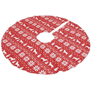 Labrador-Retriever-Silhouette-Muster-Rot Leinenimitat Weihnachtsbaumdecke