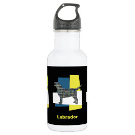 Labrador Retriever Silhouette Yellow&Blue Grid Edelstahlflasche