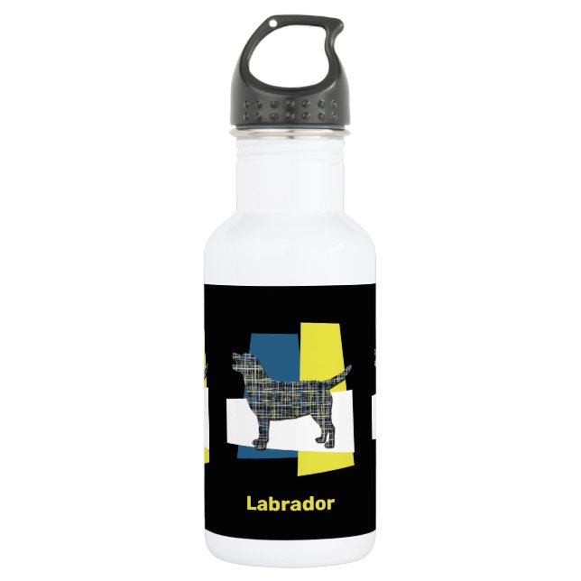 Labrador Retriever Silhouette Yellow&Blue Grid Edelstahlflasche (Vorderseite)