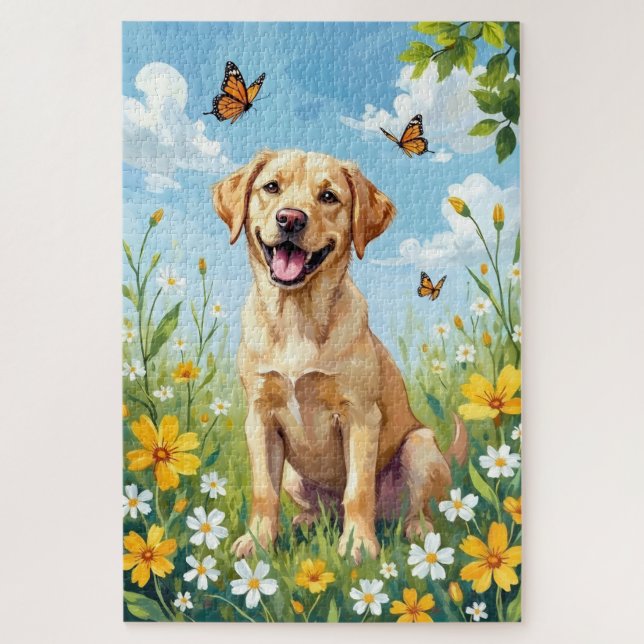 Labrador Retriever Spring Flowers Cute Dog (Vertikal)