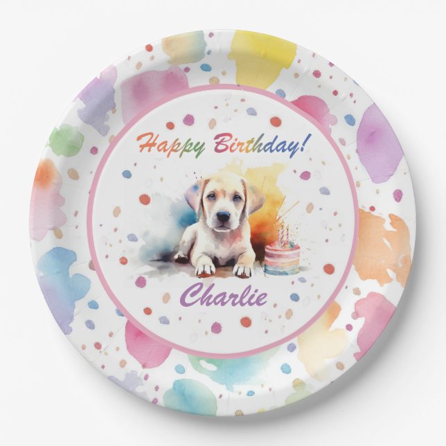 Labrador Retriever Watercolor Paper Plate Pappteller (Vorderseite)