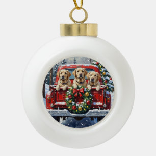 Labrador Retriever Weihnachten Rotes Lastwagen Fer Keramik Kugel-Ornament