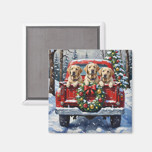 Labrador Retriever Weihnachten Rotes Lastwagen Fer Magnet
