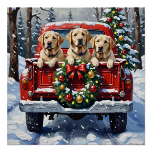 Labrador Retriever Weihnachten Rotes Lastwagen Fer Poster