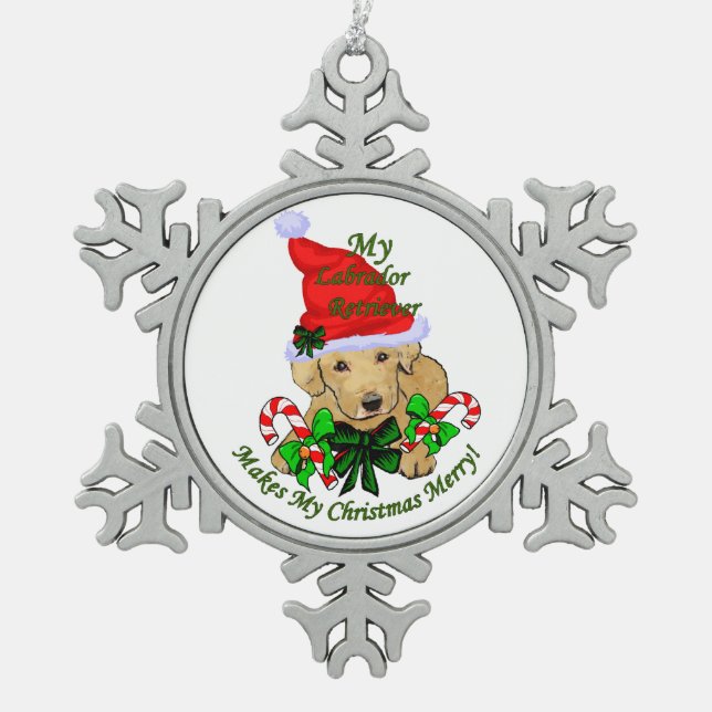 Labrador Retriever Weihnachten Schneeflocken Zinn-Ornament (Vorderseite)