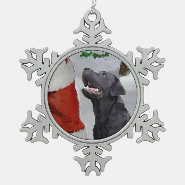 Labrador Retriever Weihnachten Schneeflocken Zinn-Ornament (Vorderseite)