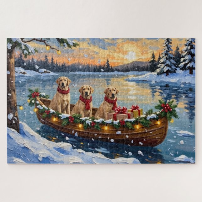 Labrador Retriever Weihnachtsboot Urlaub (Horizontal)