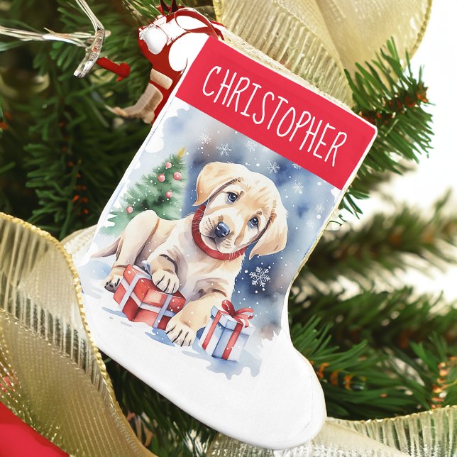Labrador Retriever Weihnachtsgeschenke für Hunde Kleiner Weihnachtsstrumpf (Labrador retriever puppy personalized Christmas stockings watercolor cute puppy with gifts pet lover)