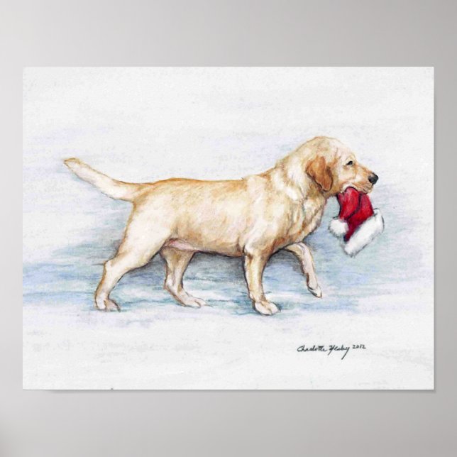 Labrador Retriever Weihnachtsmannmütze drucken Poster (Vorne)