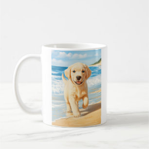 Labrador Retriever Welpe am Strand Kaffeetasse