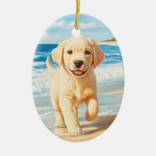 Labrador Retriever Welpe am Strand Keramik Ornament