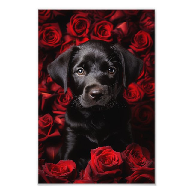 Labrador Retriever Welpe mit Rose Fotodruck (Vorne)