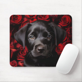 Labrador Retriever Welpe mit Rose Mousepad