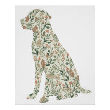 Labrador Retriever Wildflower Botanical Art Print