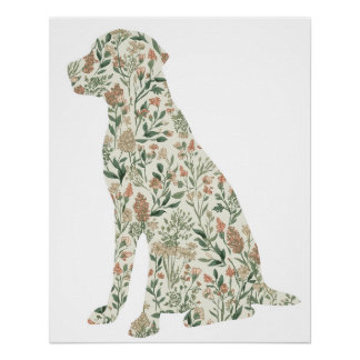Labrador Retriever Wildflower Botanical Art Print Poster