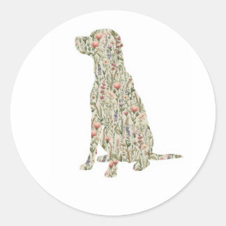 Labrador Retriever Wildflower Silhouette Botanical Runder Aufkleber