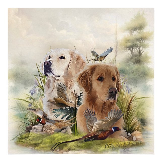 Labrador Retrievers mit Fasan,Kunst Fotodruck (Vorne)