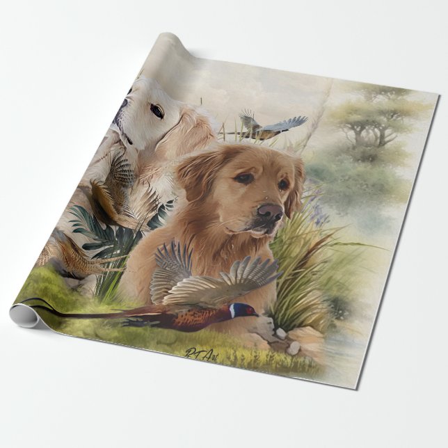 Labrador Retrievers mit Fasan,Kunst Geschenkpapier (Ungerollt)