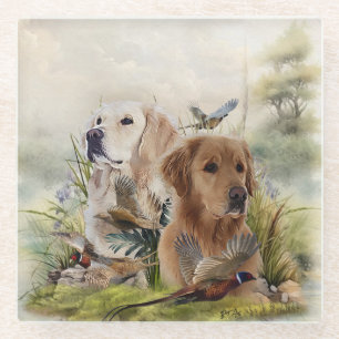 Labrador Retrievers mit Fasan,Kunst Glasuntersetzer