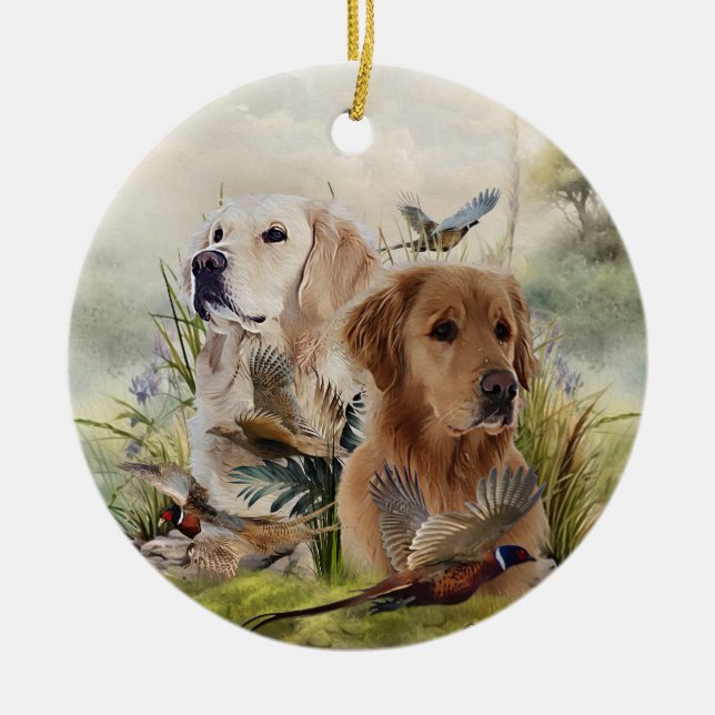 Labrador Retrievers mit Fasan,Kunst Keramik Ornament (Vorne)