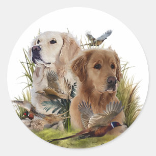 Labrador Retrievers mit Fasan,Kunst Runder Aufkleber