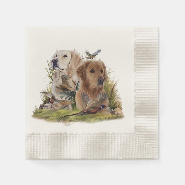 Labrador Retrievers mit Fasan,Kunst Serviette (Vorderseite)