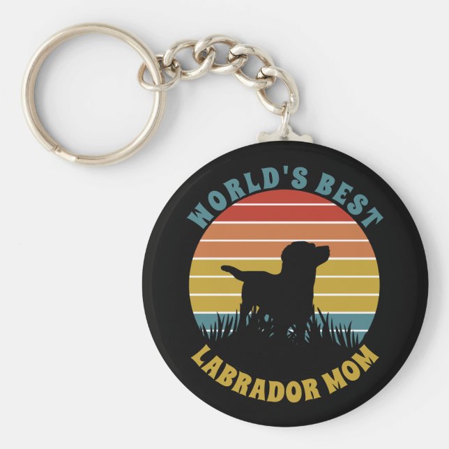 Labrador Retro Sunset Personalisiert Schlüsselanhänger (Vorne)
