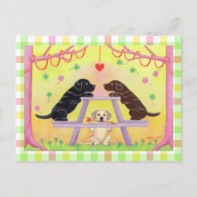 Labrador Romance Valentine Feiertagspostkarte (Vorderseite)