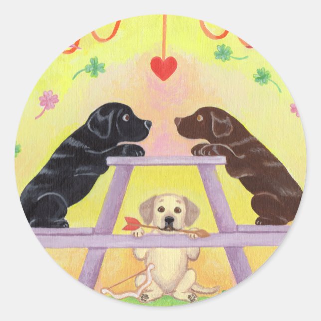 Labrador Romance Valentine Runder Aufkleber (Vorderseite)