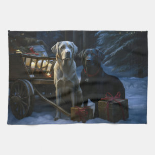 Labrador Schneeschlitten Weihnachtsdekoration  Geschirrtuch