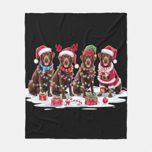 Labrador Schokolade Weihnachtsmannmütze Geweih Wei Fleecedecke (Vorderseite)