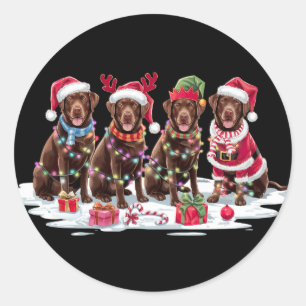 Labrador Schokolade Weihnachtsmannmütze Geweih Wei Runder Aufkleber