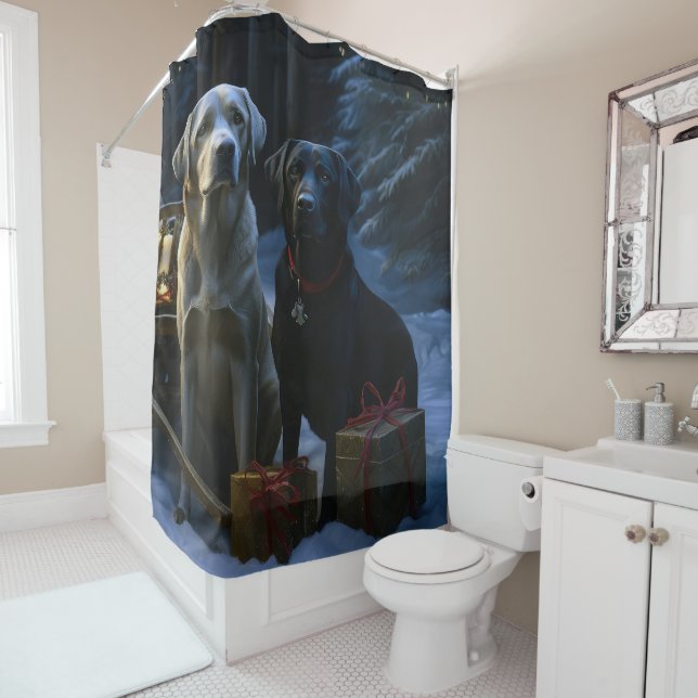 Labrador Snowy Sleigh Weihnachtsdekor Duschvorhang (Beispiel)