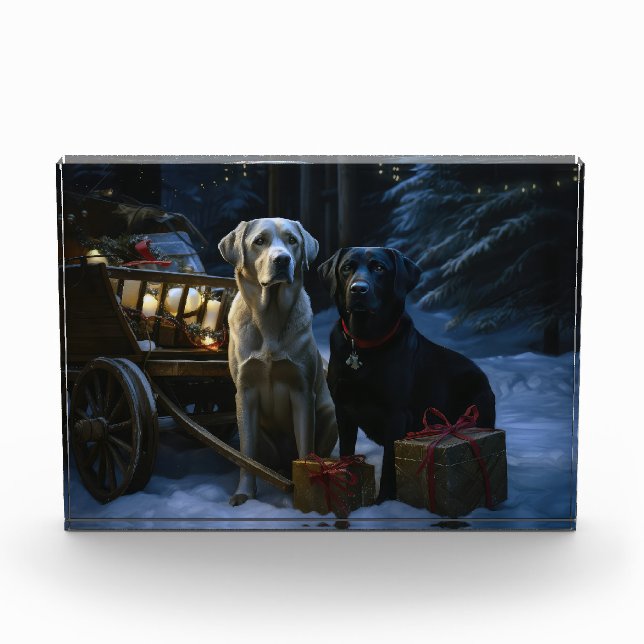 Labrador Snowy Sleigh Weihnachtsdekor Fotoblock (Vorderseite)