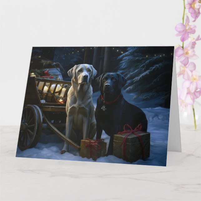 Labrador Snowy Sleigh Weihnachtsdekor Karte (Orchidee)