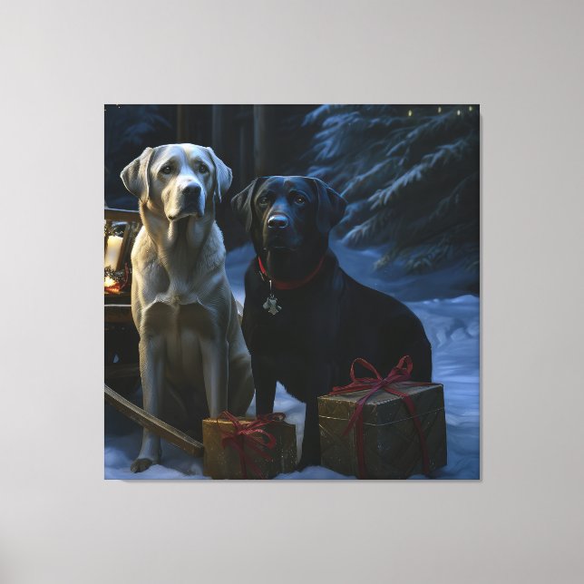Labrador Snowy Sleigh Weihnachtsdekor Leinwanddruck (Vorderseite)