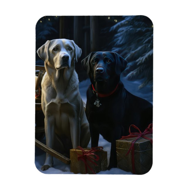 Labrador Snowy Sleigh Weihnachtsdekor Magnet (Vertikal)
